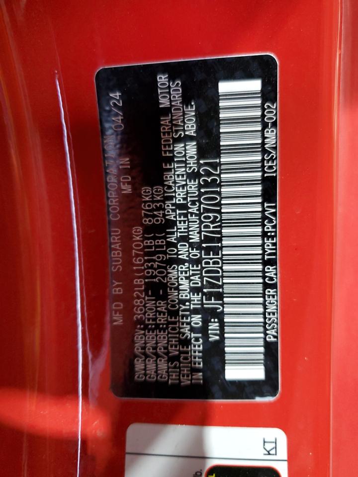 2024 Subaru Brz Limited VIN: JF1ZDBE17R9701321 Lot: 90733145