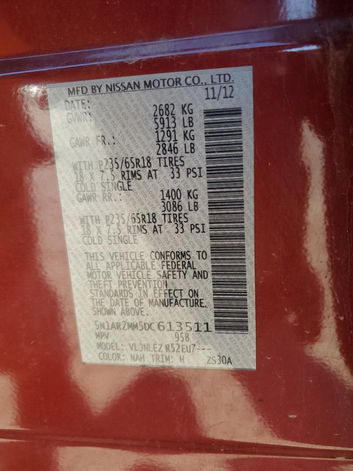 2013 Nissan Pathfinder S VIN: 5N1AR2MM5DC613511 Lot: 85920535