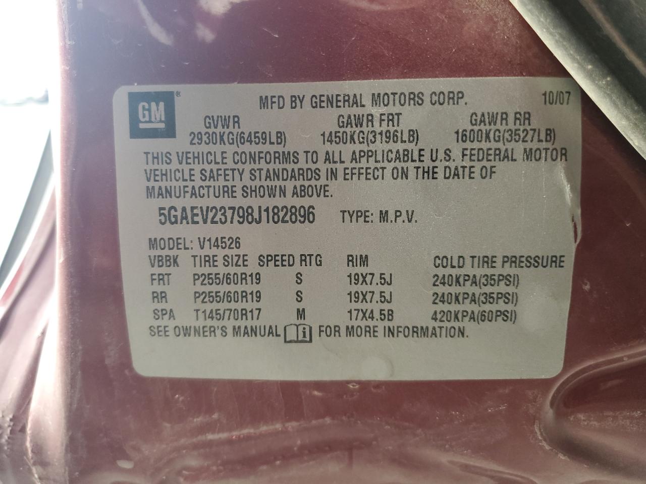 2008 Buick Enclave Cxl VIN: 5GAEV23798J182896 Lot: 90460755