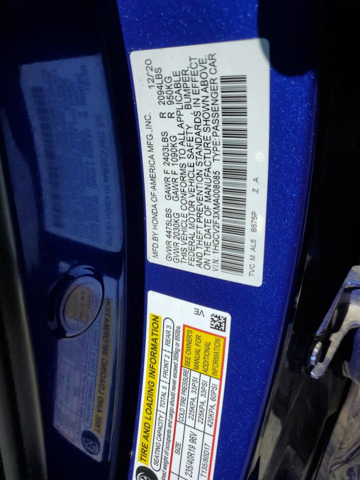 2021 Honda Accord Sport VIN: 1HGCV2F3XMA008085 Lot: 82183095