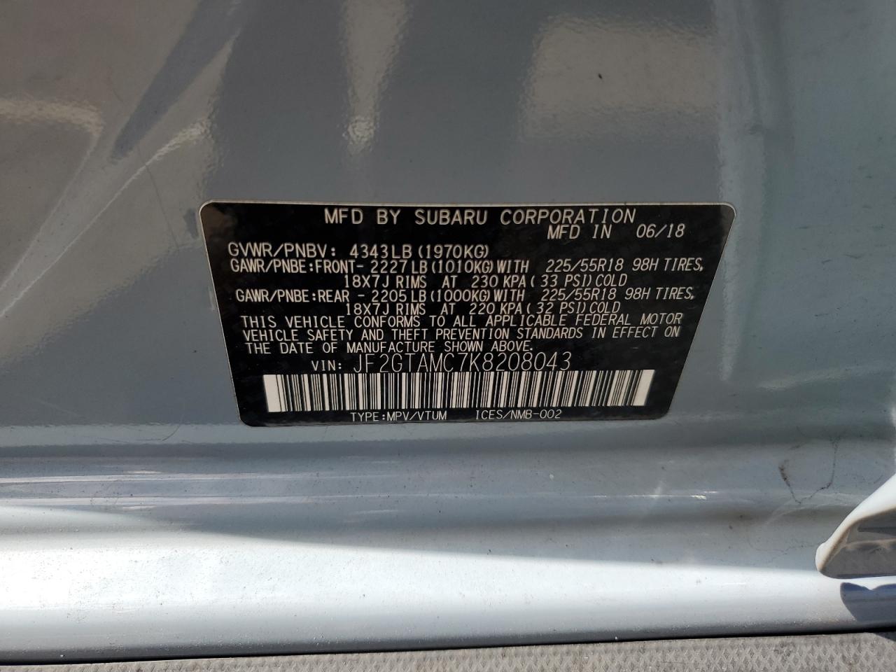 2019 Subaru Crosstrek Limited VIN: JF2GTAMC7K8208043 Lot: 82281475