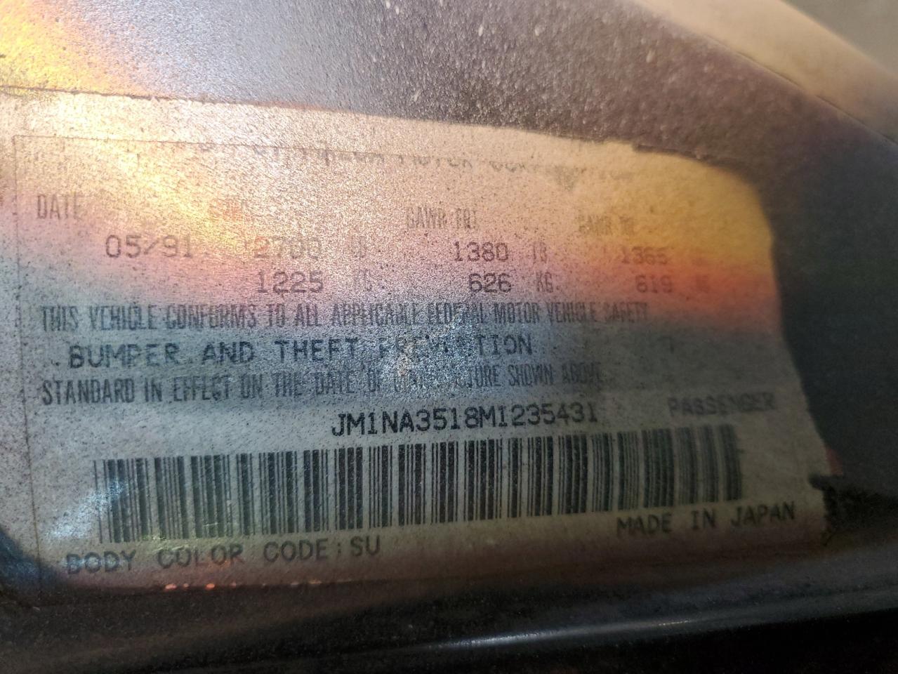 1991 Mazda Mx-5 Miata VIN: JM1NA3518M1235431 Lot: 89563265