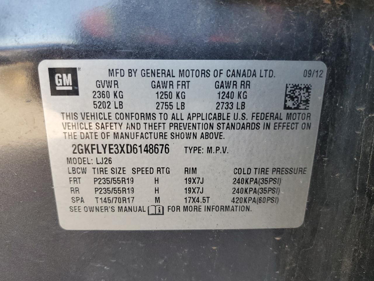 2013 GMC Terrain Denali VIN: 2GKFLYE3XD6148676 Lot: 82253575