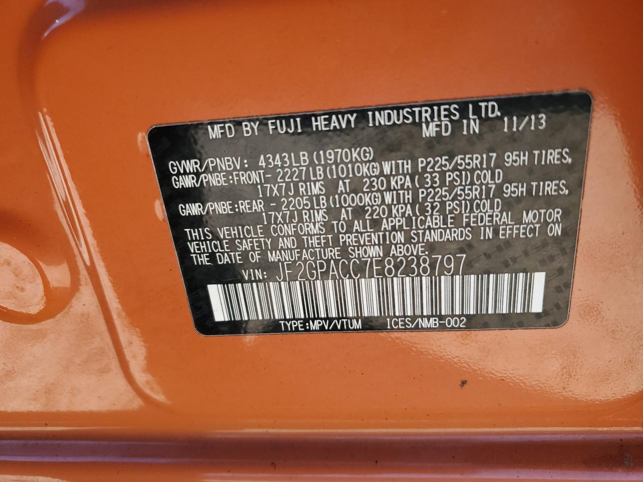 2014 Subaru Xv Crosstrek 2.0 Premium VIN: JF2GPACC7E8238797 Lot: 84861985
