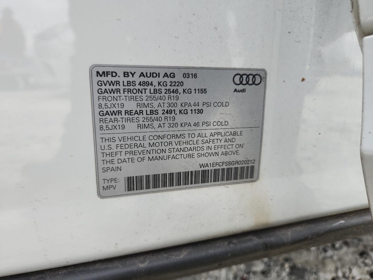 2016 Audi Q3 Premium Plus VIN: WA1EFCFS5GR020212 Lot: 86122215