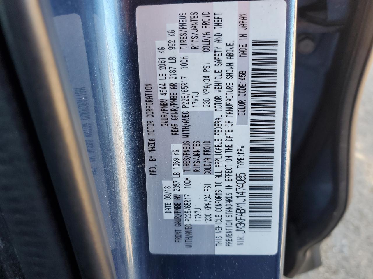 2018 Mazda Cx-5 Sport VIN: JM3KFABM1J1474085 Lot: 89471365