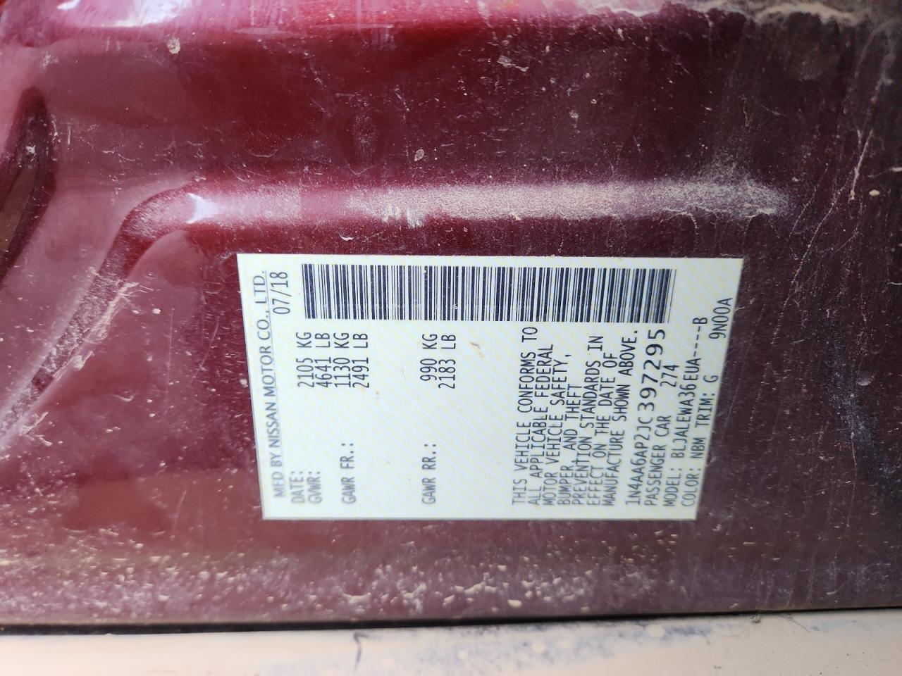 2018 Nissan Maxima 3.5S VIN: 1N4AA6AP2JC397295 Lot: 90092785