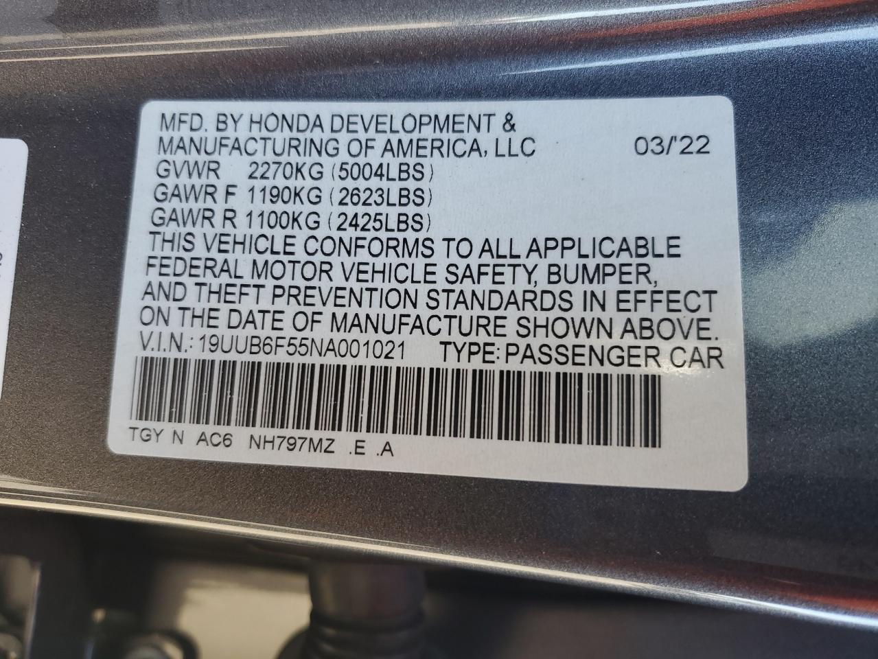 2022 Acura Tlx Tech A VIN: 19UUB6F55NA001021 Lot: 84977025
