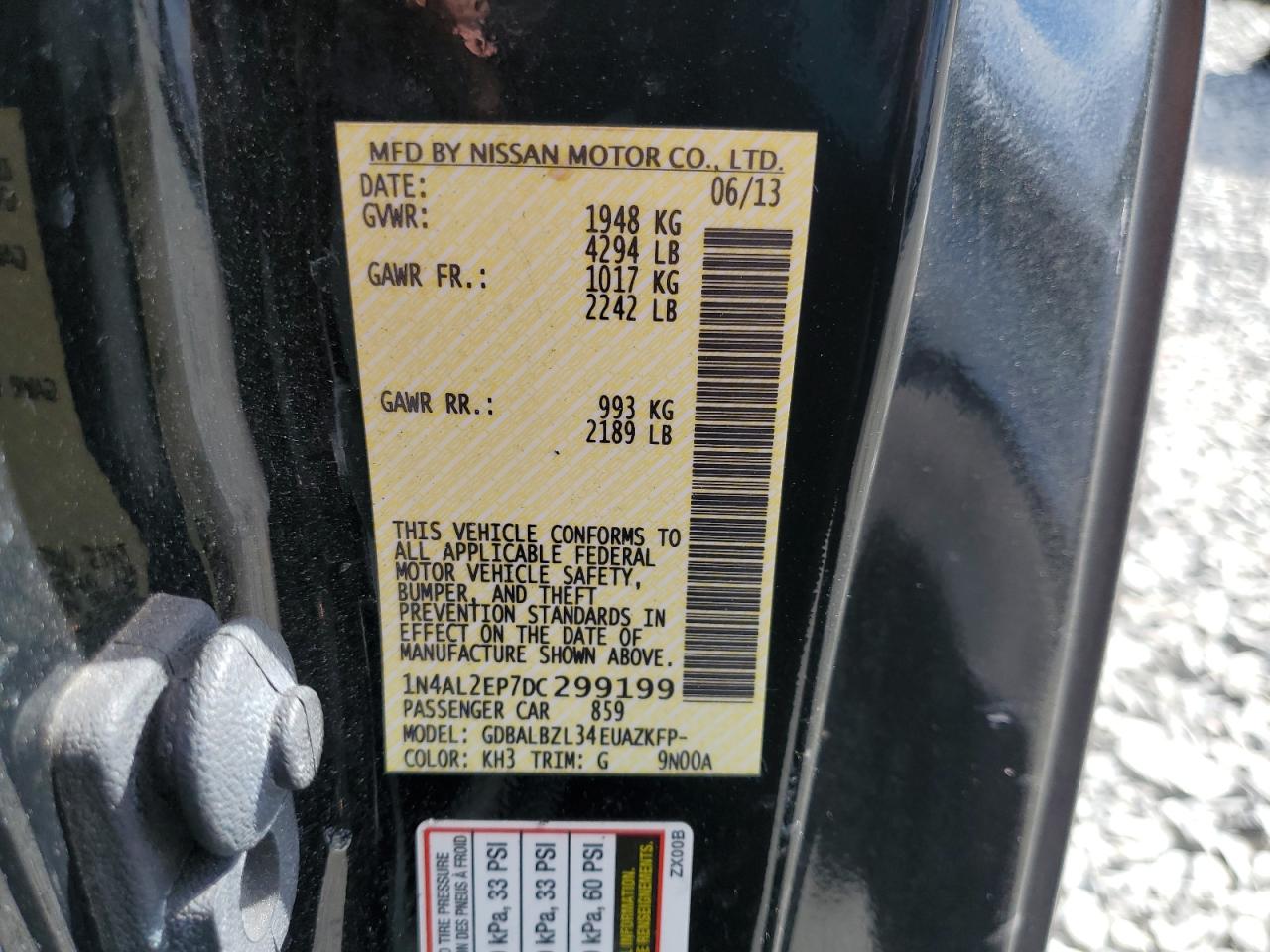 2013 Nissan Altima S VIN: 1N4AL2EP7DC299199 Lot: 86290725