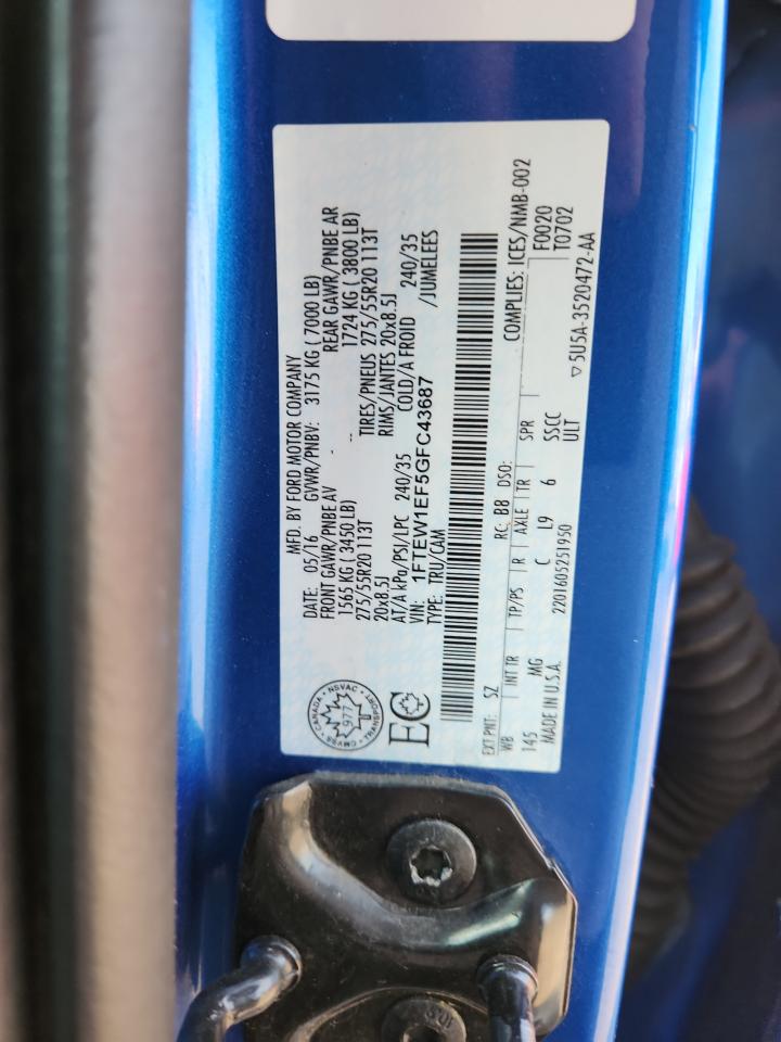 2016 Ford F150 Supercrew VIN: 1FTEW1EF5GFC43687 Lot: 90681615