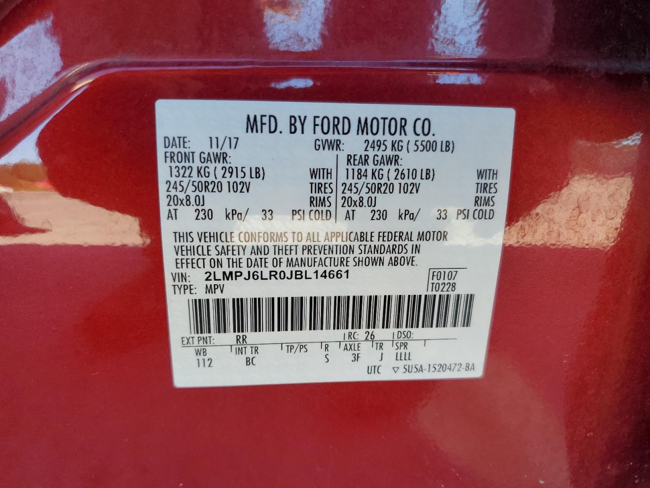 2018 Lincoln Mkx Reserve VIN: 2LMPJ6LR0JBL14661 Lot: 87009285