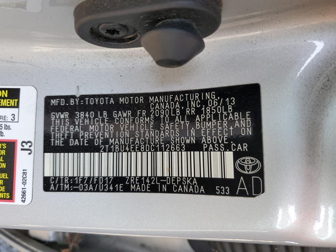 2T1BU4EE8DC112663 2013 Toyota Corolla Base