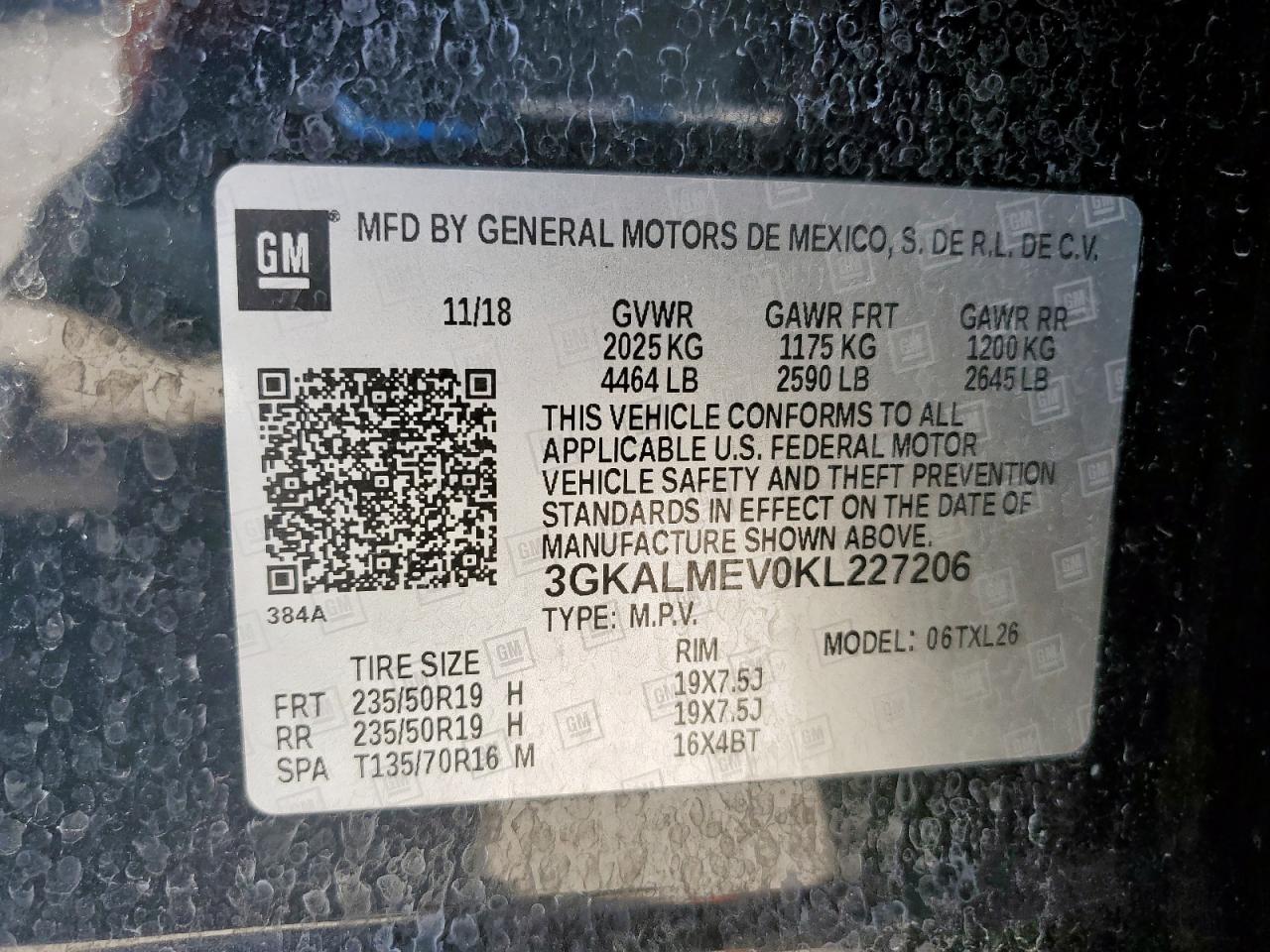 2019 GMC Terrain Sle VIN: 3GKALMEV0KL227206 Lot: 82787055