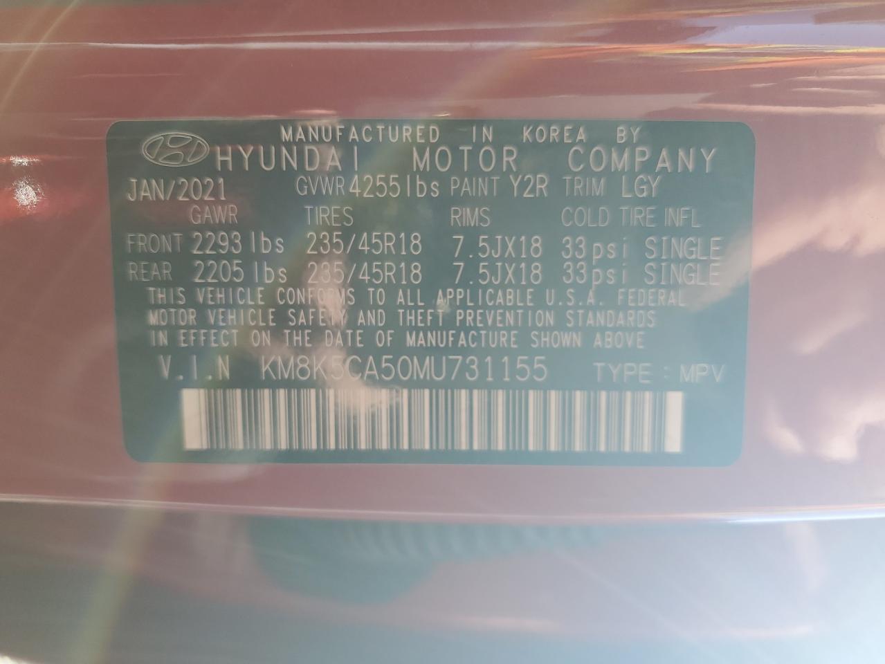 2021 Hyundai Kona Ultimate VIN: KM8K5CA50MU731155 Lot: 86263755