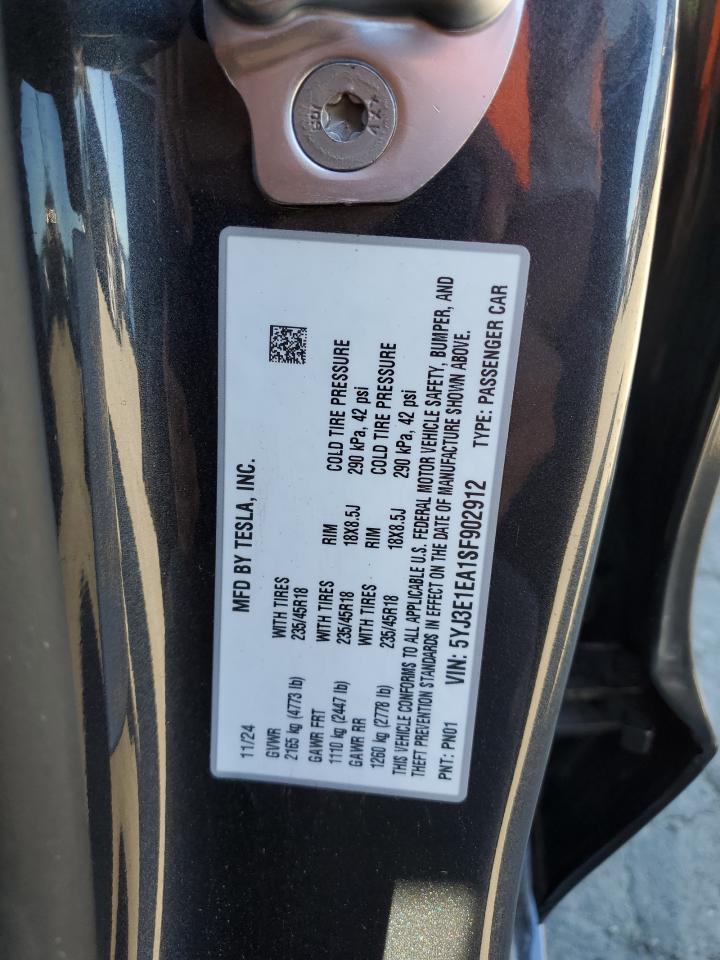 2025 Tesla Model 3 VIN: 5YJ3E1EA1SF902912 Lot: 86310725