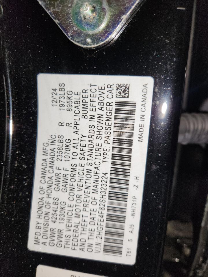 2025 Honda Civic Sport VIN: 2HGFE4F82SH323224 Lot: 85764655