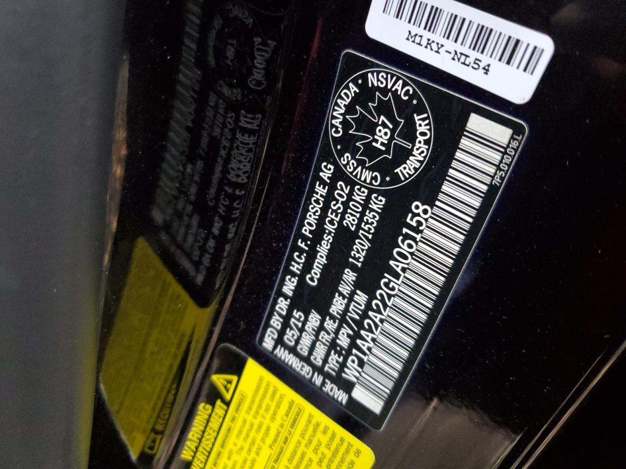 2016 Porsche Cayenne VIN: WP1AA2A22GLA06158 Lot: 89891475