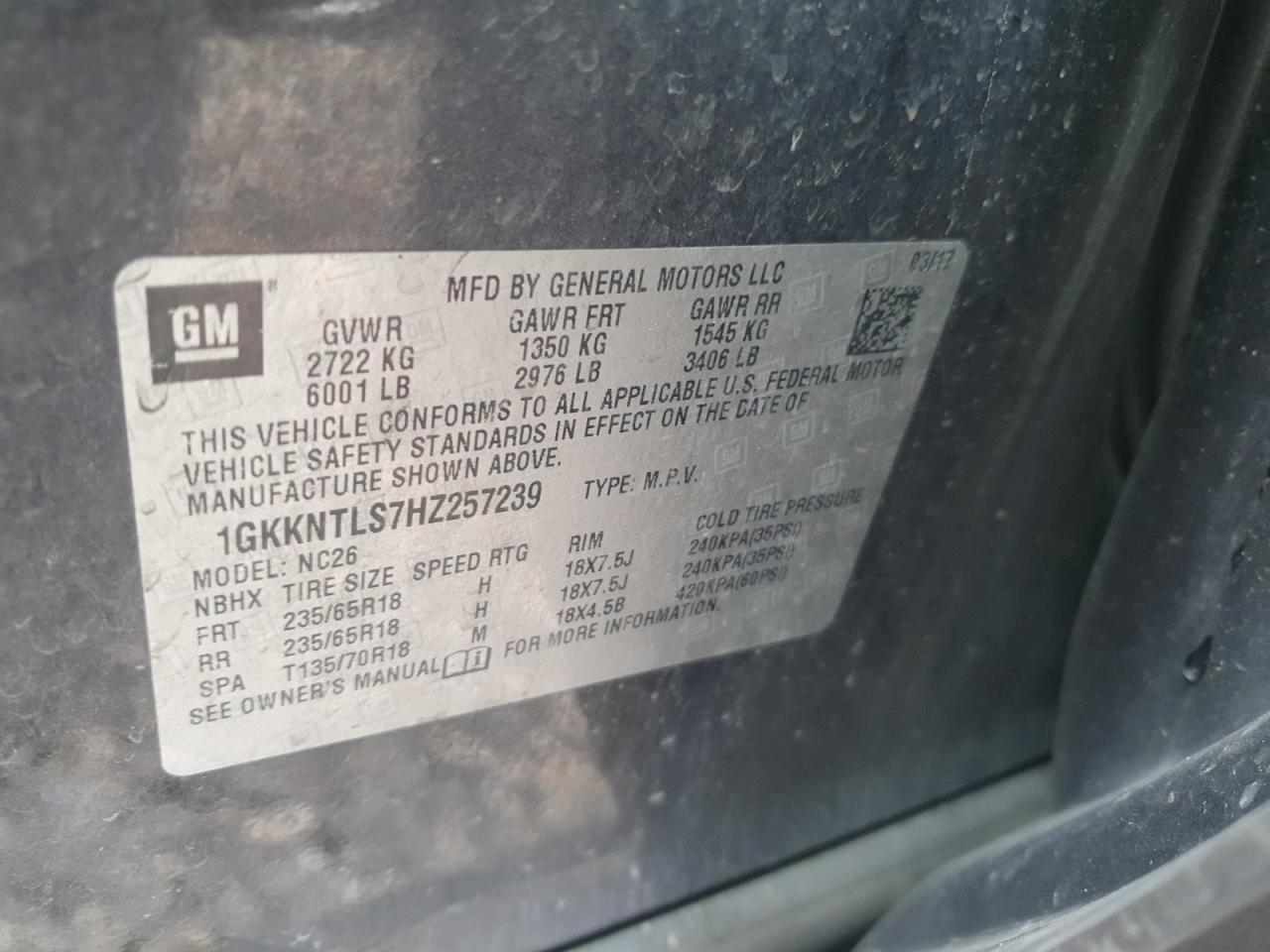 2017 GMC Acadia All Terrain VIN: 1GKKNTLS7HZ257239 Lot: 86504285