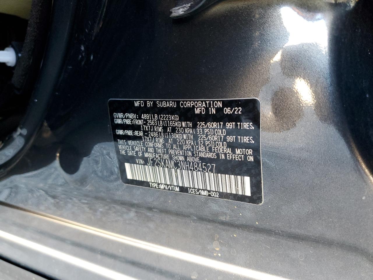 2022 Subaru Forester Wilderness VIN: JF2SKAMC3NH484527 Lot: 85209565