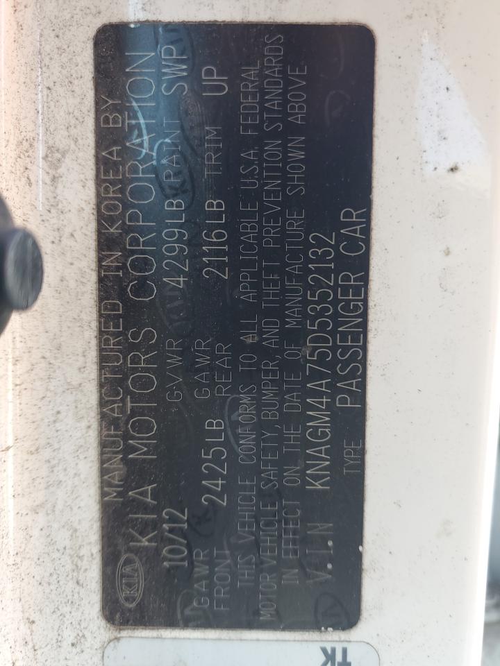 2013 Kia Optima Lx VIN: KNAGM4A75D5352132 Lot: 86239335