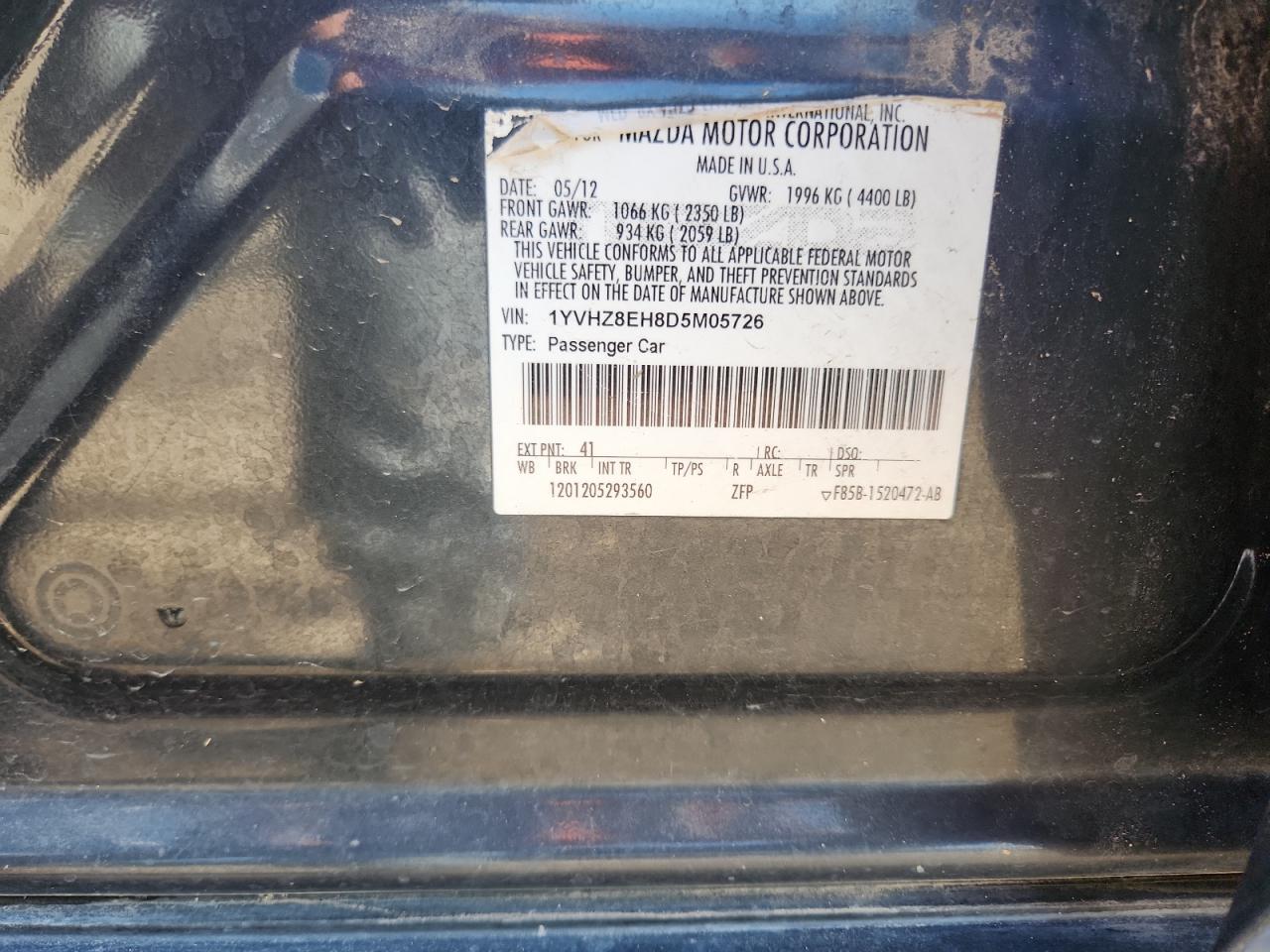 2013 Mazda 6 Touring Plus VIN: 1YVHZ8EH8D5M05726 Lot: 85134545