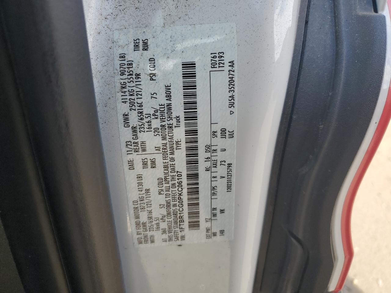2023 Ford Transit T-250 VIN: 1FTBR1CG0PKC06107 Lot: 86223665