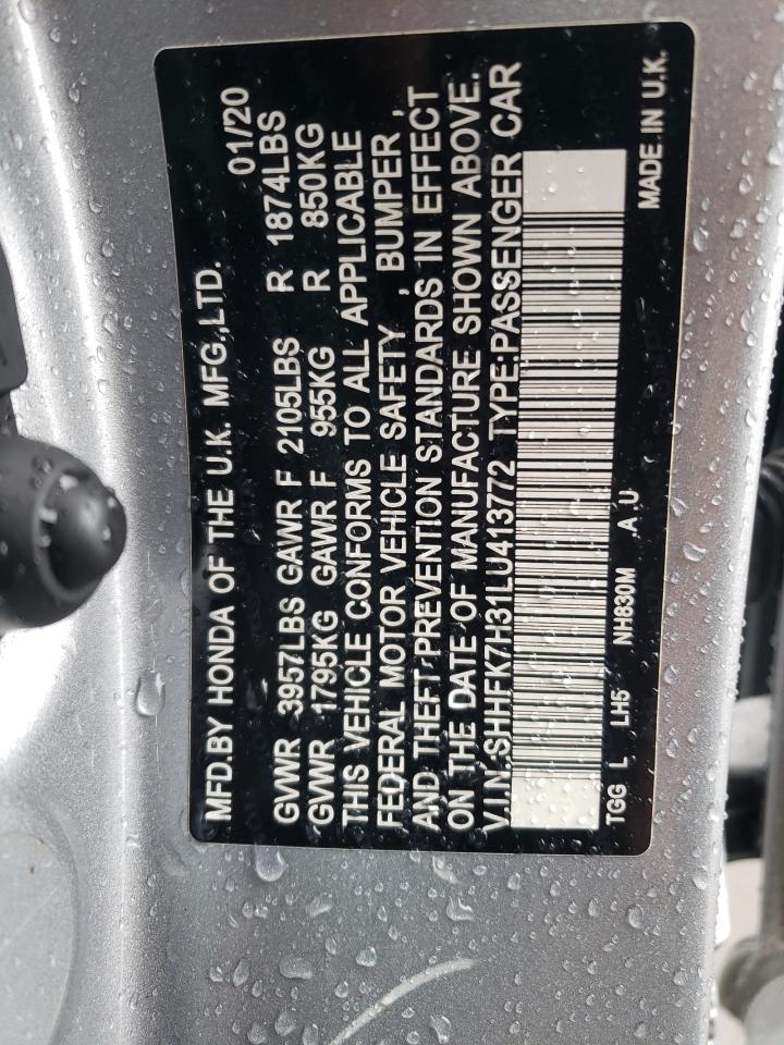 2020 Honda Civic Lx VIN: SHHFK7H31LU413772 Lot: 84424175