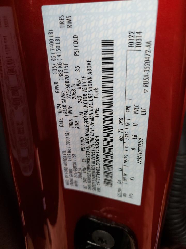 2024 Ford F150 King Ranch VIN: 1FTFW6LD3RFC08281 Lot: 86282385