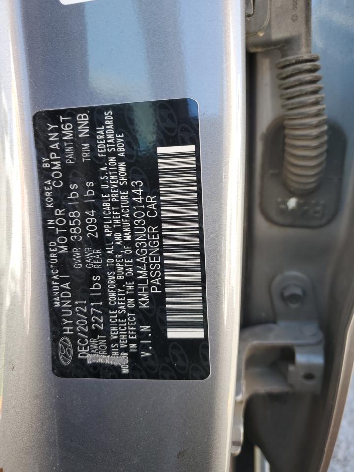 2022 Hyundai Elantra Sel VIN: KMHLM4AG3NU301443 Lot: 86900955