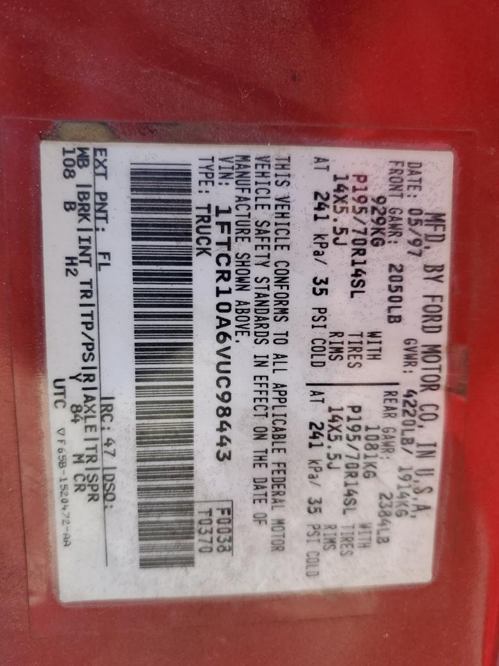1997 Ford Ranger VIN: 1FTCR10A6VUC98443 Lot: 85854405