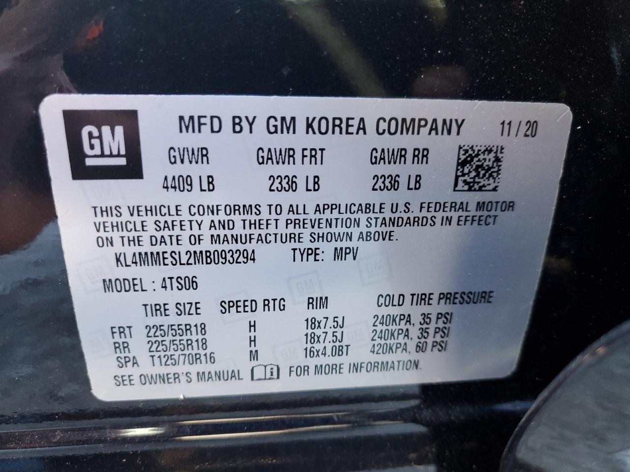 2021 Buick Encore Gx Select VIN: KL4MMESL2MB093294 Lot: 85543735