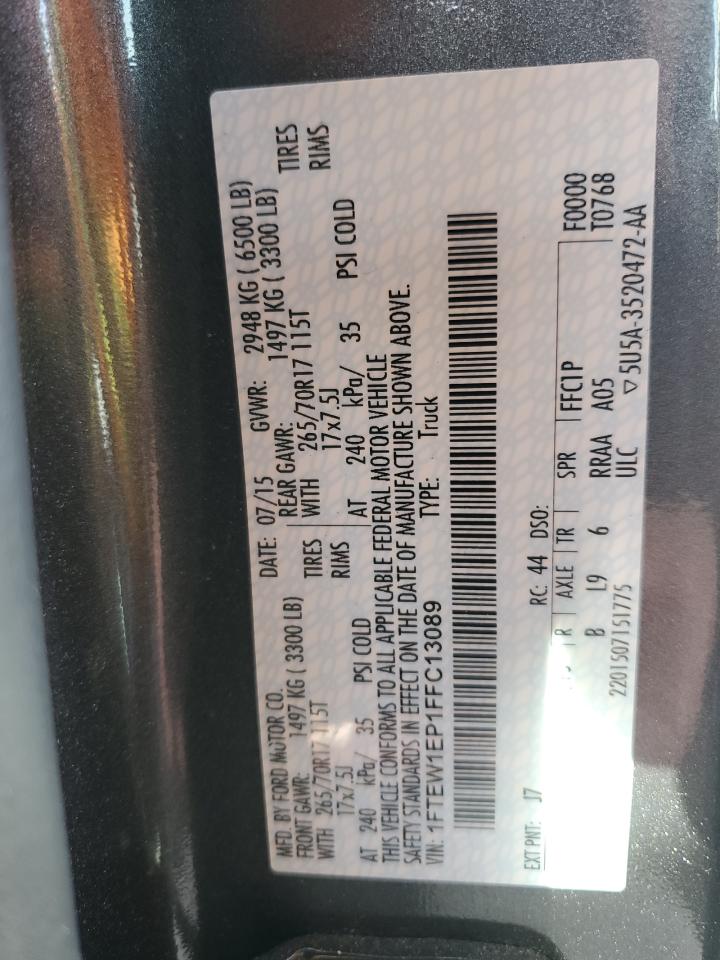 2015 Ford F150 Supercrew VIN: 1FTEW1EP1FFC13089 Lot: 89710405