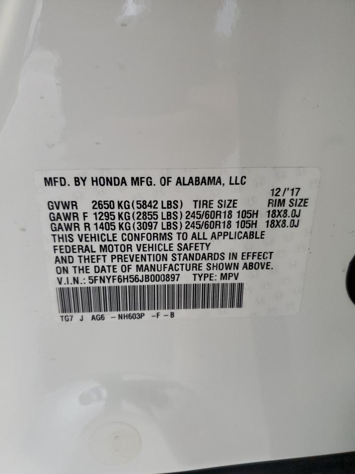 2018 Honda Pilot Exl VIN: 5FNYF6H56JB000897 Lot: 86501855