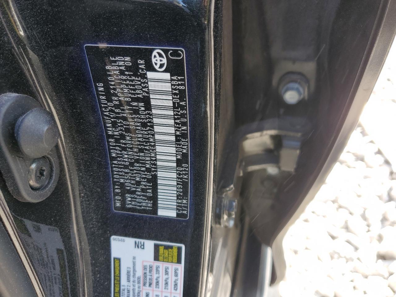 2021 Toyota Corolla Se VIN: 5YFS4MCE4MP071323 Lot: 86239235