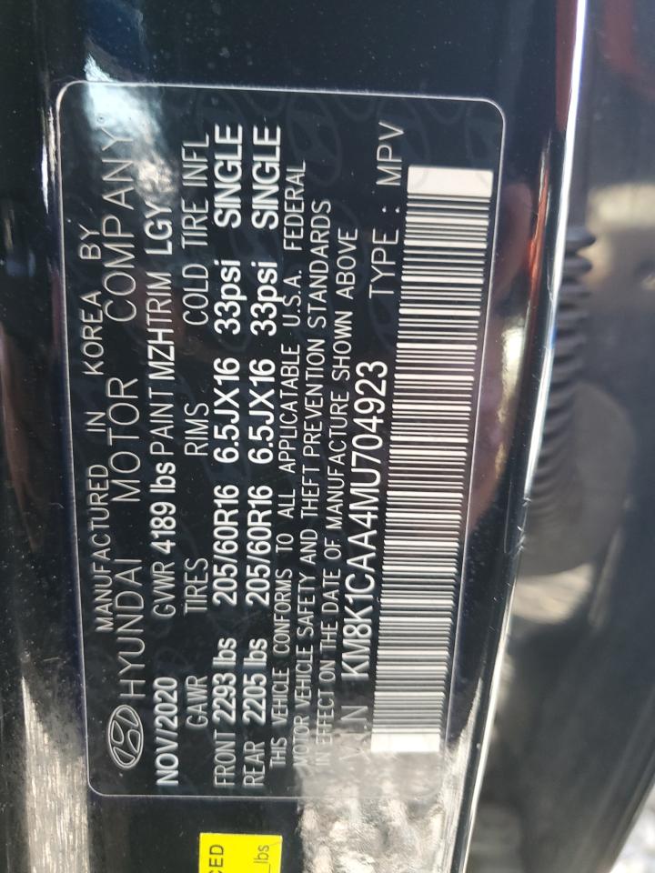 2021 Hyundai Kona Se VIN: KM8K1CAA4MU704923 Lot: 81899955