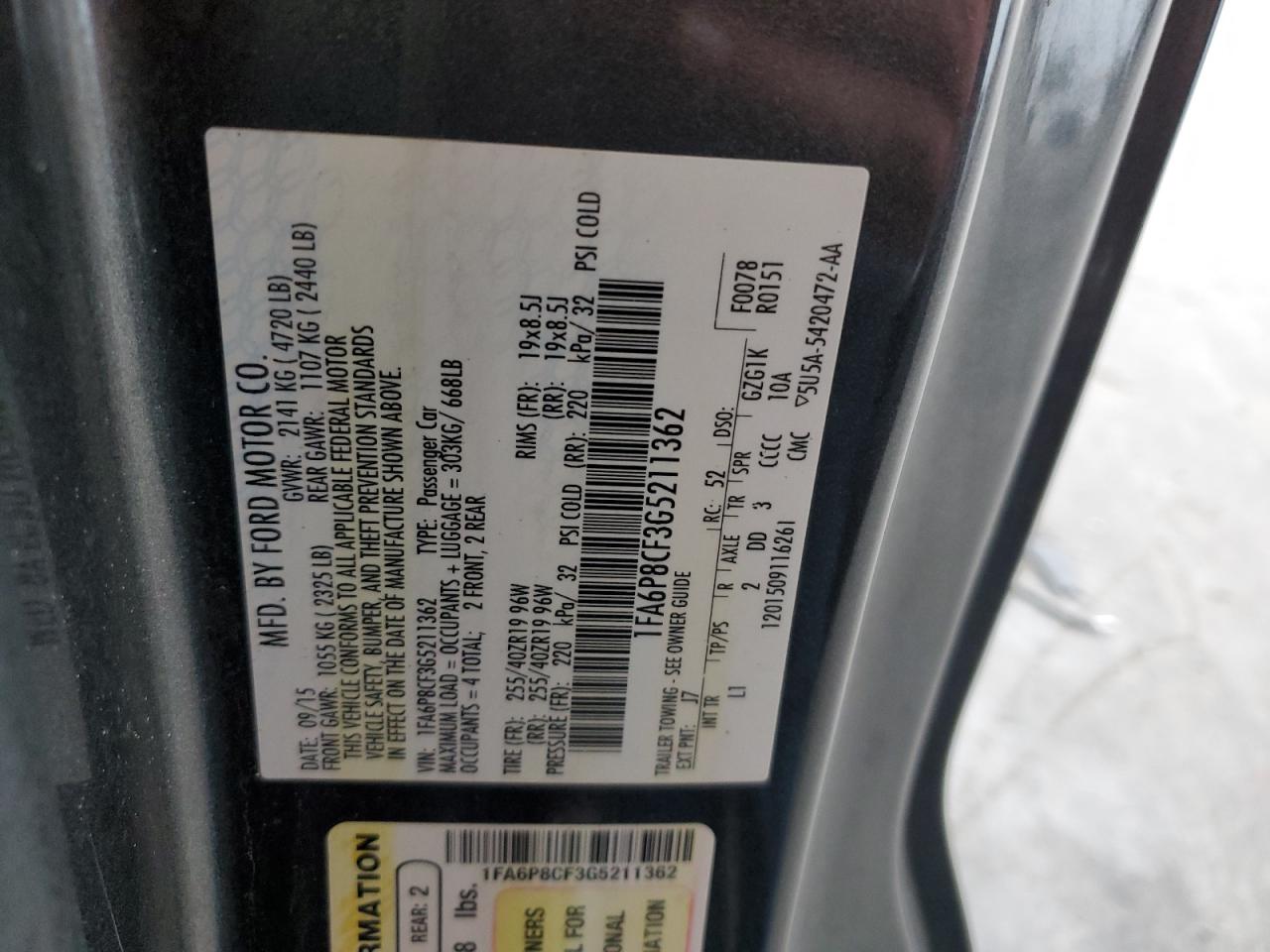 2016 Ford Mustang Gt VIN: 1FA6P8CF3G5211362 Lot: 82203605