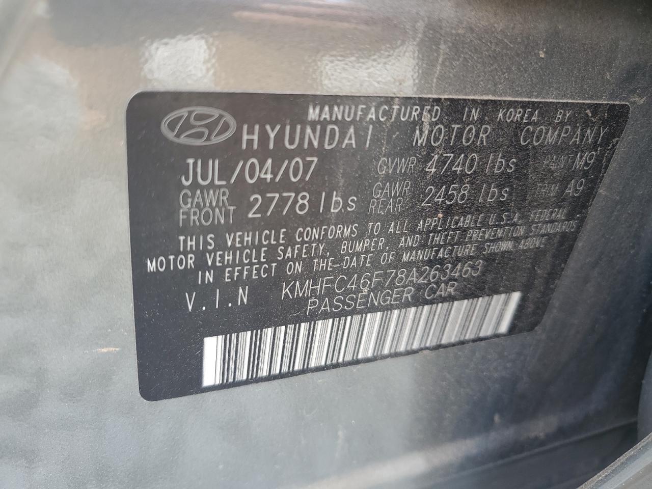 2008 Hyundai Azera Se VIN: KMHFC46F78A263463 Lot: 81938155