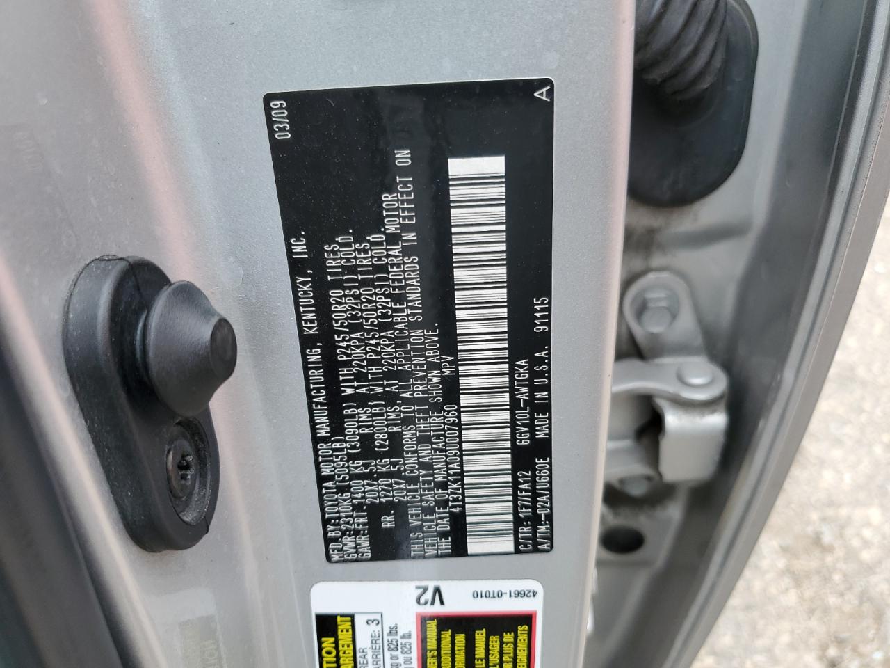 2009 Toyota Venza VIN: 4T3ZK11A09U007960 Lot: 82376565