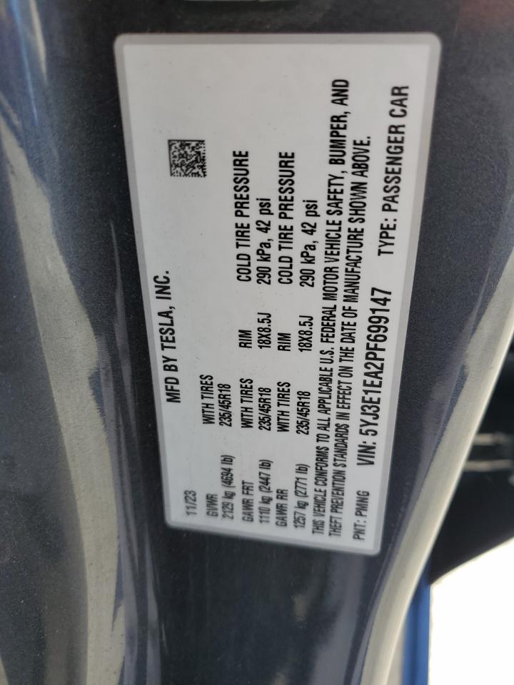 2023 Tesla Model 3 VIN: 5YJ3E1EA2PF699147 Lot: 86842765