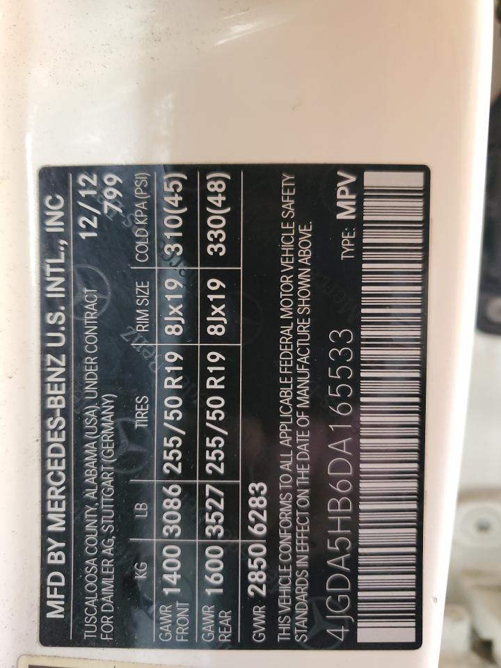 2013 Mercedes-Benz Ml 350 4Matic VIN: 4JGDA5HB6DA165533 Lot: 84930615