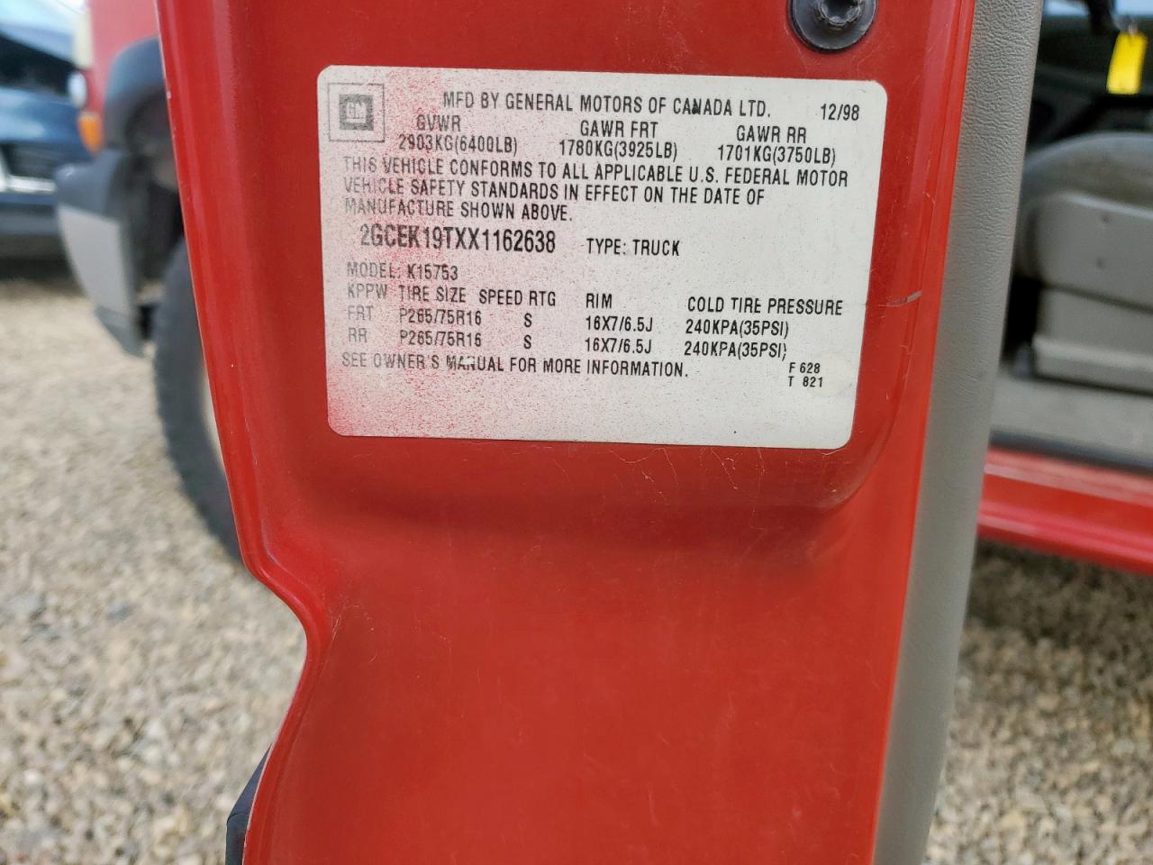 1999 Chevrolet Silverado K1500 VIN: 2GCEK19TXX1162638 Lot: 86220145