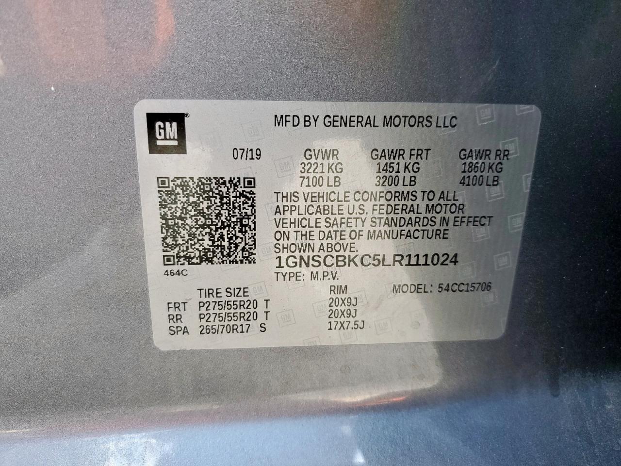 2020 Chevrolet Tahoe C1500 Lt VIN: 1GNSCBKC5LR111024 Lot: 84025885