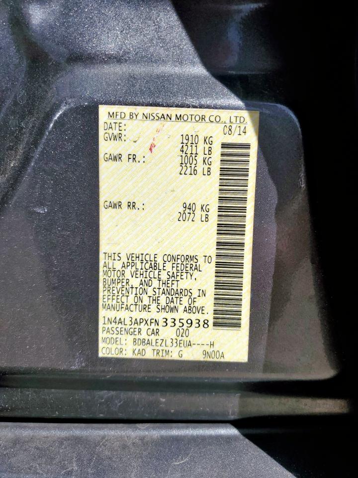 2015 Nissan Altima 2.5 VIN: 1N4AL3APXFN335938 Lot: 85160915