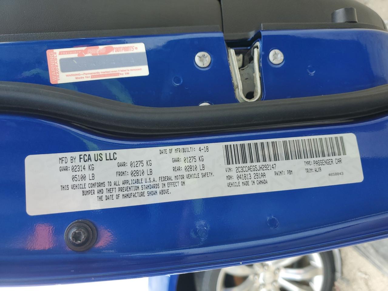 2018 Chrysler 300 Limited VIN: 2C3CCAEG5JH292147 Lot: 85116045