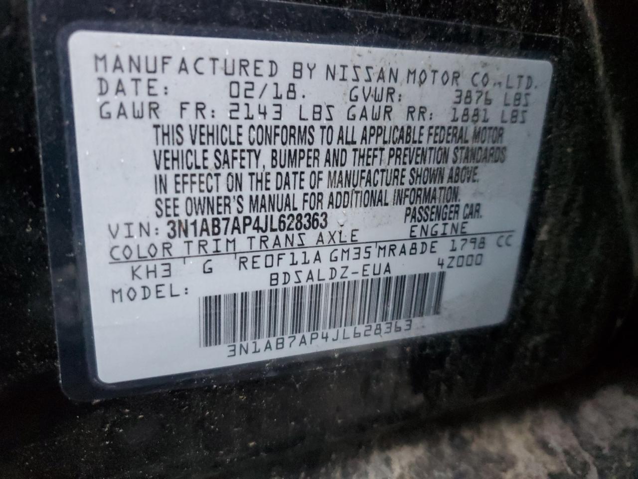 2018 Nissan Sentra S VIN: 3N1AB7AP4JL628363 Lot: 85569305