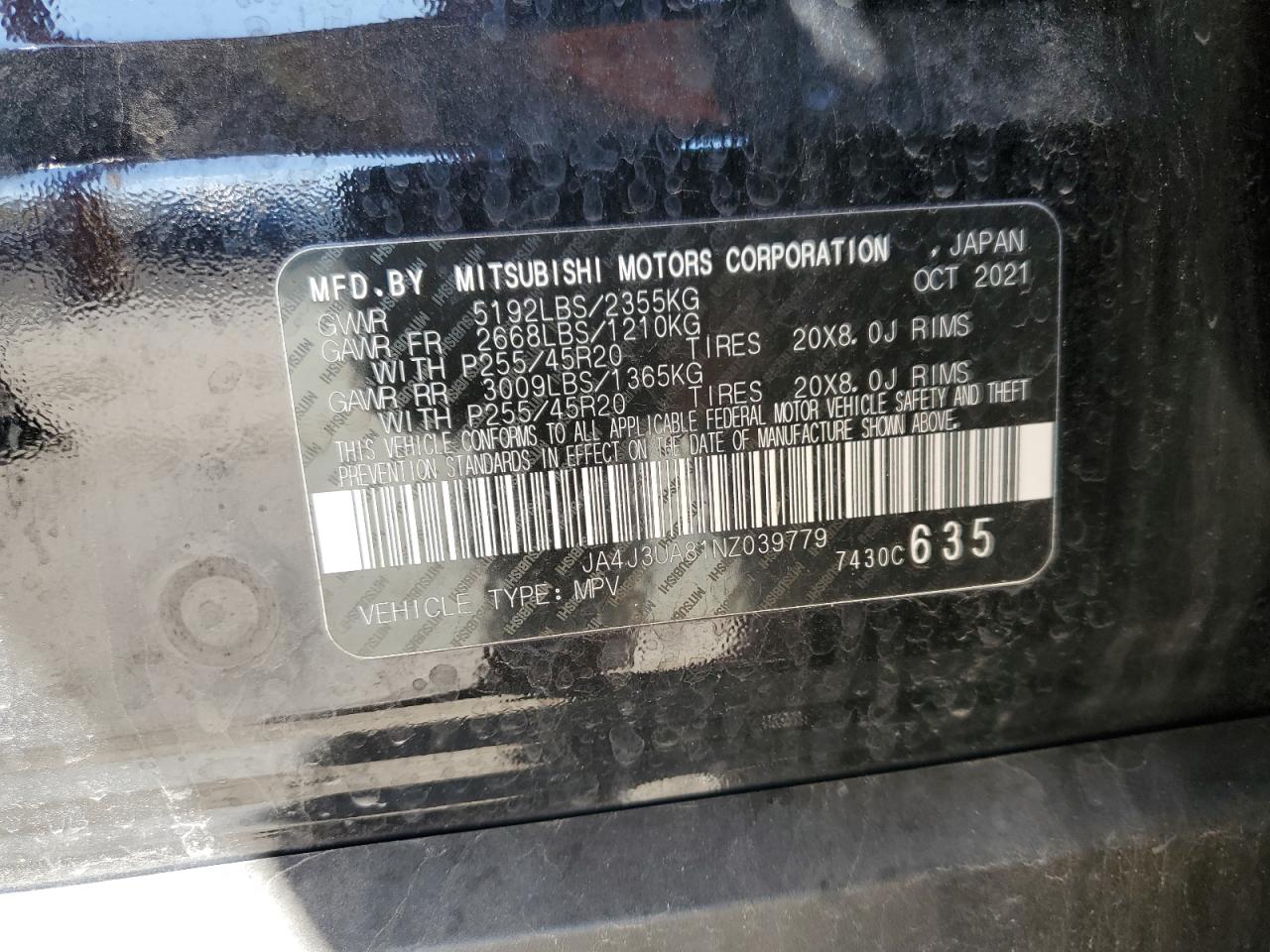 2022 Mitsubishi Outlander Se VIN: JA4J3UA81NZ039779 Lot: 90734315