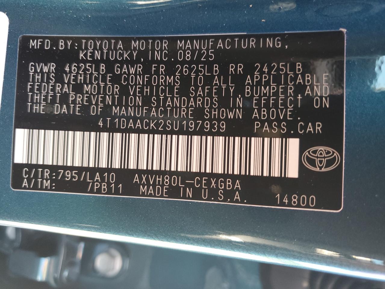 2025 Toyota Camry Xse VIN: 4T1DAACK2SU197939 Lot: 85490305