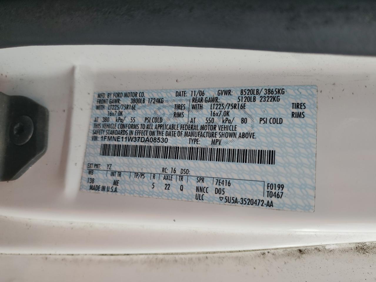 2007 Ford Econoline E150 Wagon VIN: 1FMNE11W37DA08530 Lot: 82334015