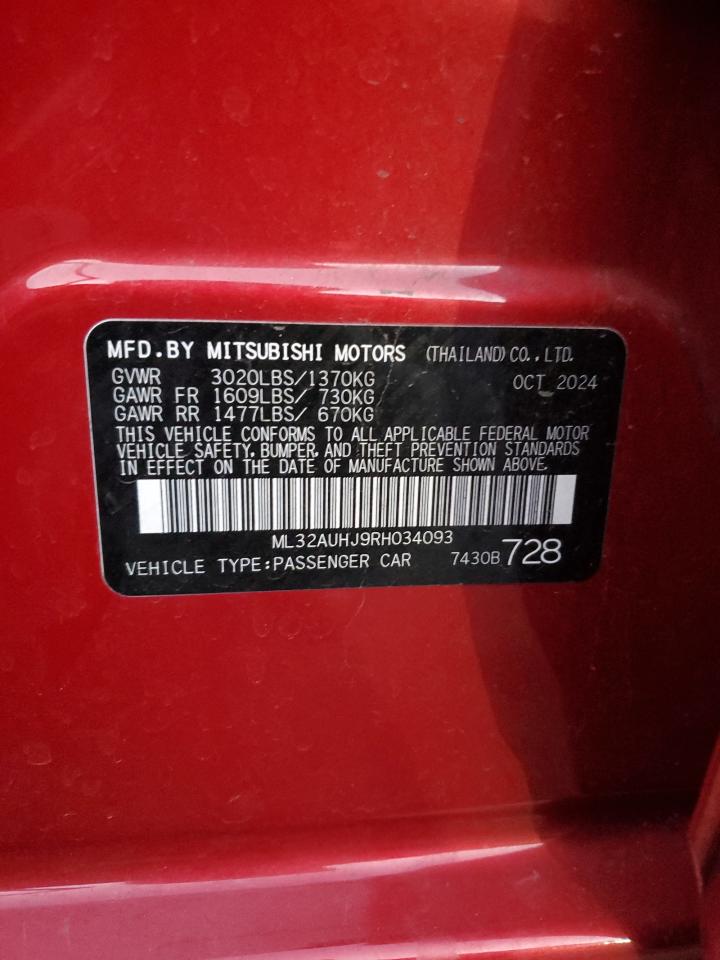 2024 Mitsubishi Mirage Es VIN: ML32AUHJ9RH034093 Lot: 90715165