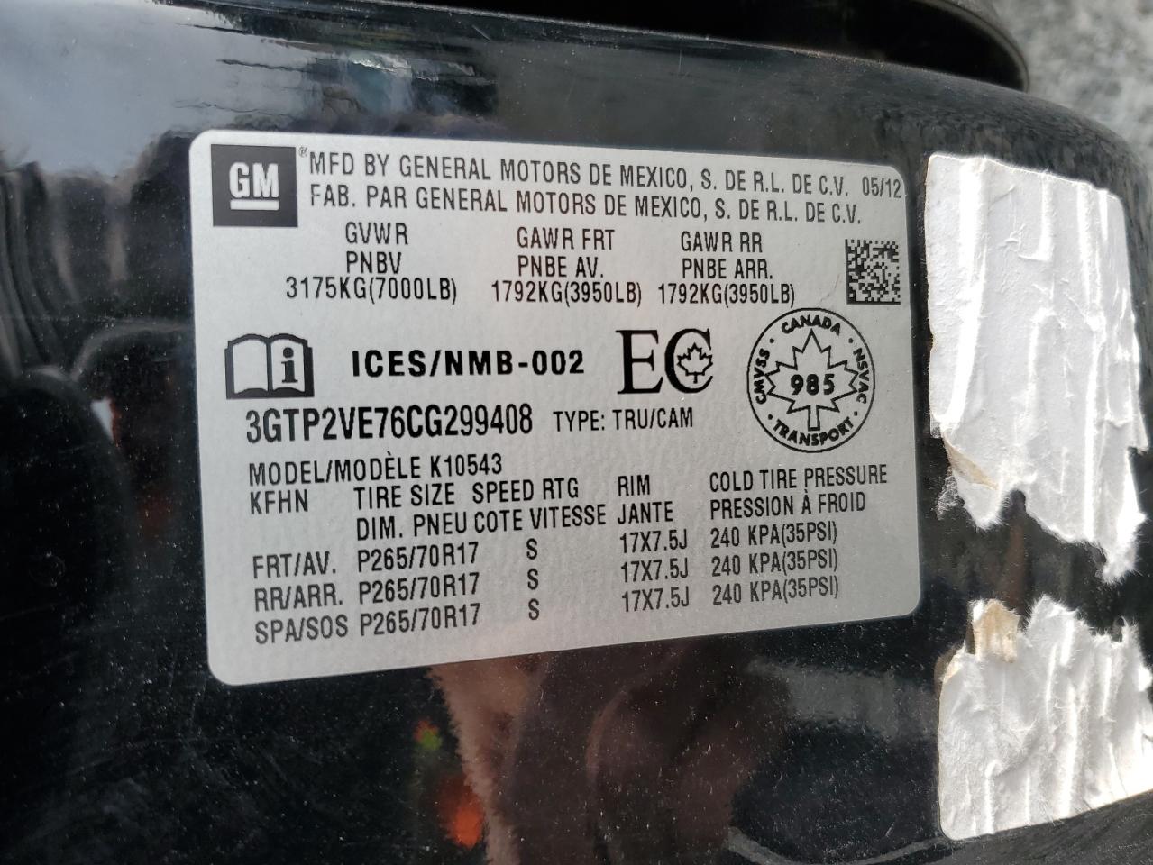 2012 GMC Sierra K1500 Sle VIN: 3GTP2VE76CG299408 Lot: 90282045